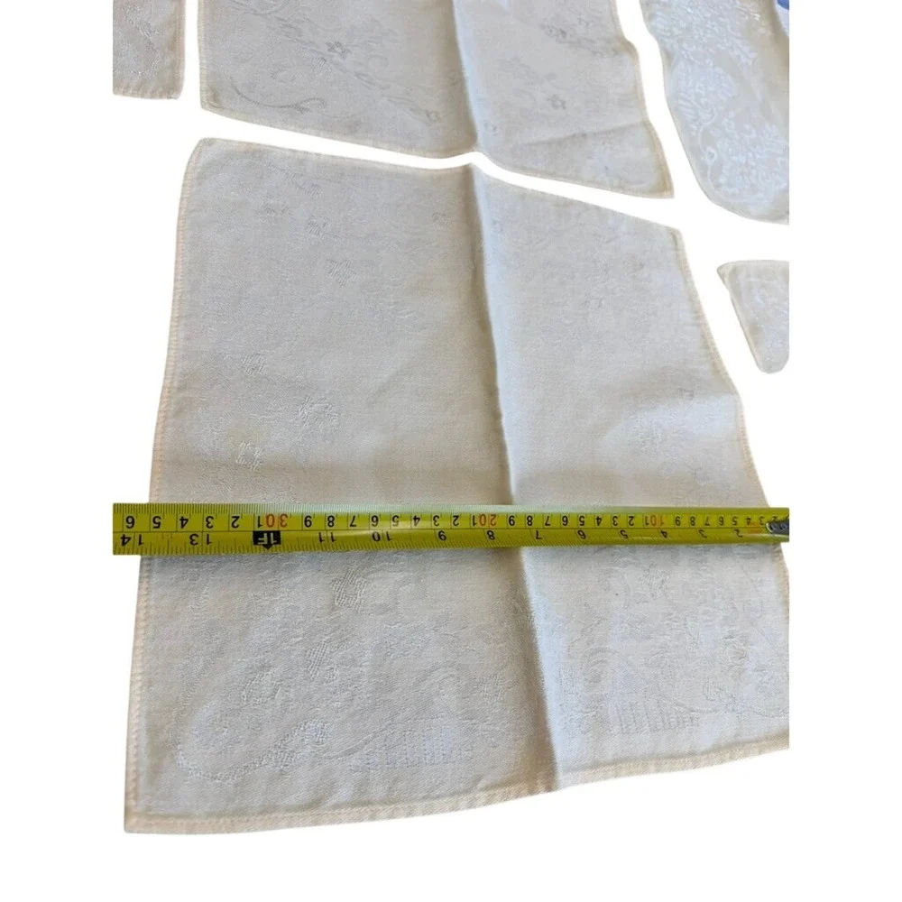 VTG Butter Yellow Damask Floral Rectangular Tablecloth 94x56 & 12 Napkins 14x14